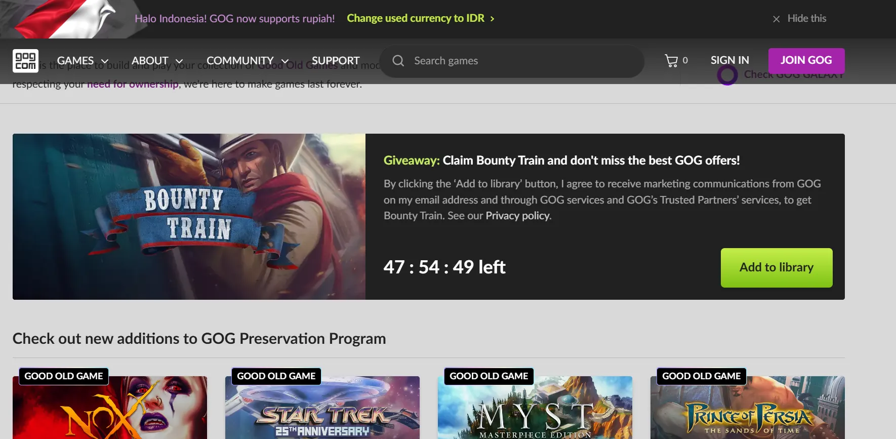 GOG Tambahkan Dukungan Rupiah Untuk Beli Game PC Resmi